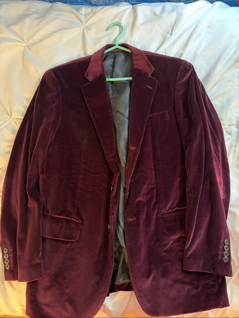 Men's Velvet Blazer - Burgundy